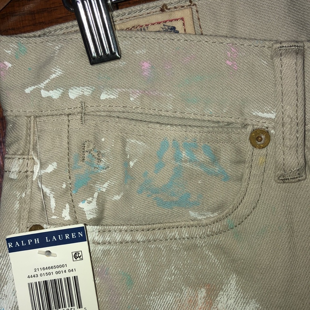 Polo Ralph Lauren Astor Boyfriend Jeans Khaki Paint Splatter Size 28 Women’s - Picture 6 of 16